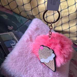 Pink Ice Cream Keychain with Fluffy Pom Pom